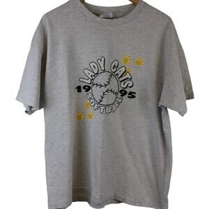 90's Softball Shirt Hanes Beefy Women's XL  Lady Cats 1995  Gray Sports Athletic